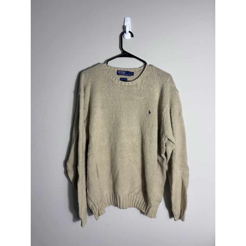 Vintage Polo Ralph Lauren Sweater Men 2XL Beige Crewneck Chunky Knit Preppy